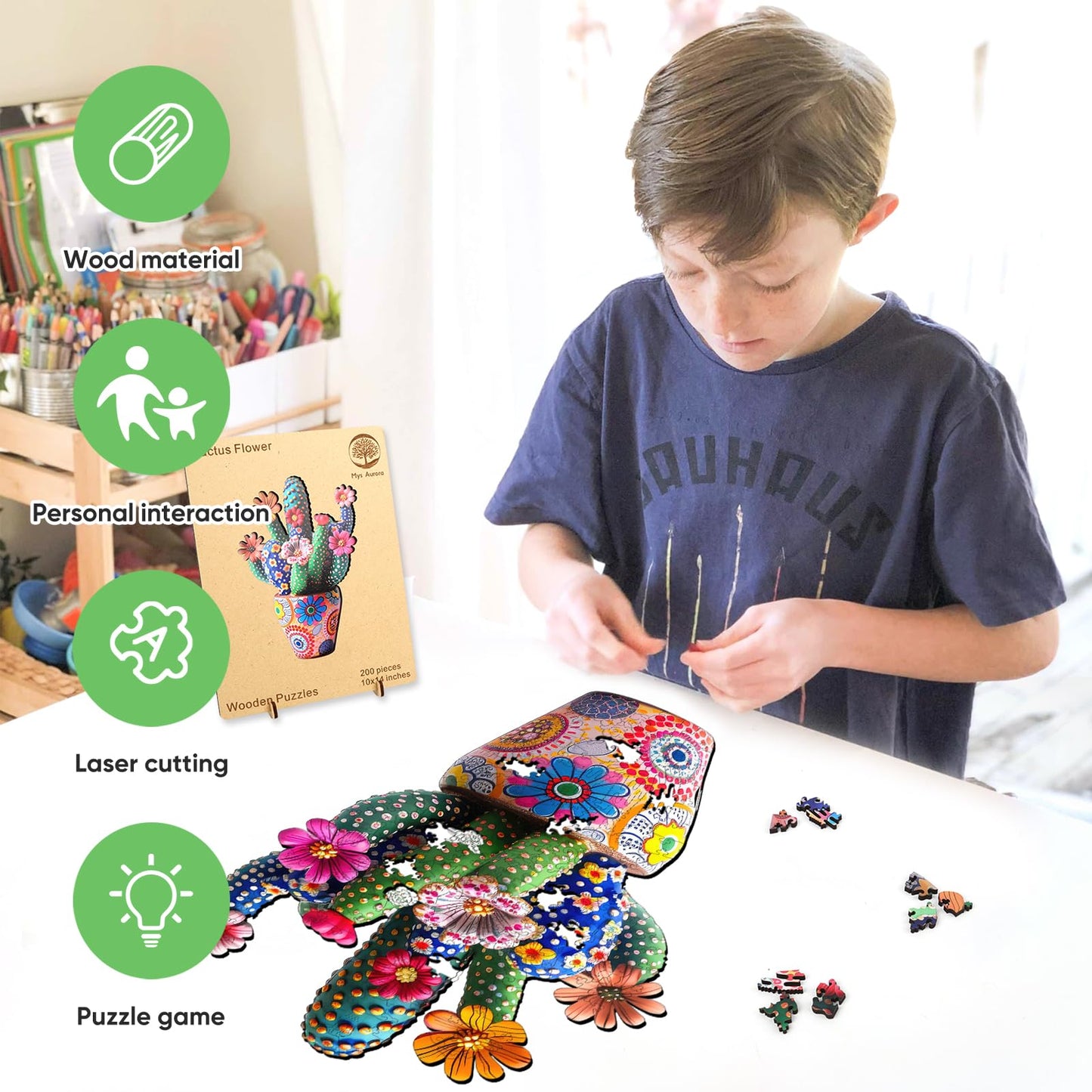 Cactus Flower, Wooden Jigsaw Puzzles