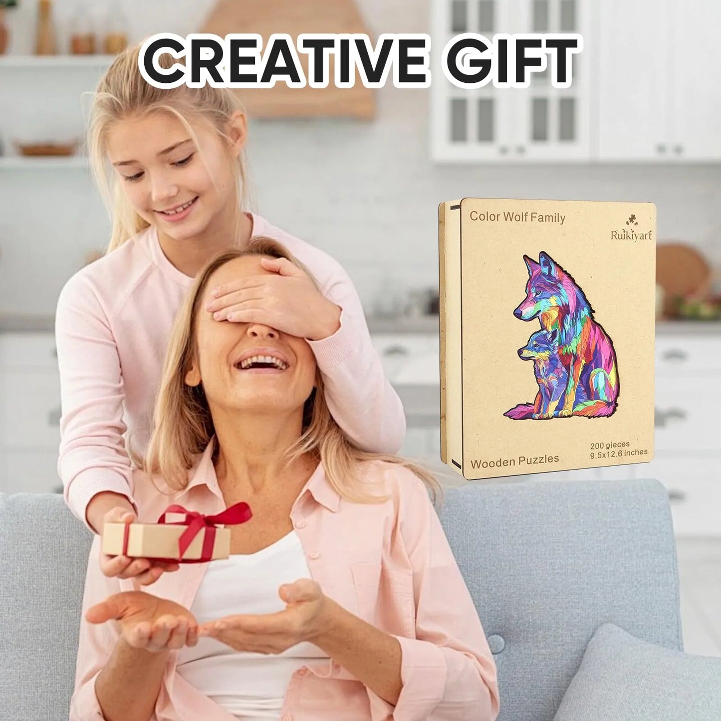 Colored Wolf Family, Wooden Jigsaw Puzzles
