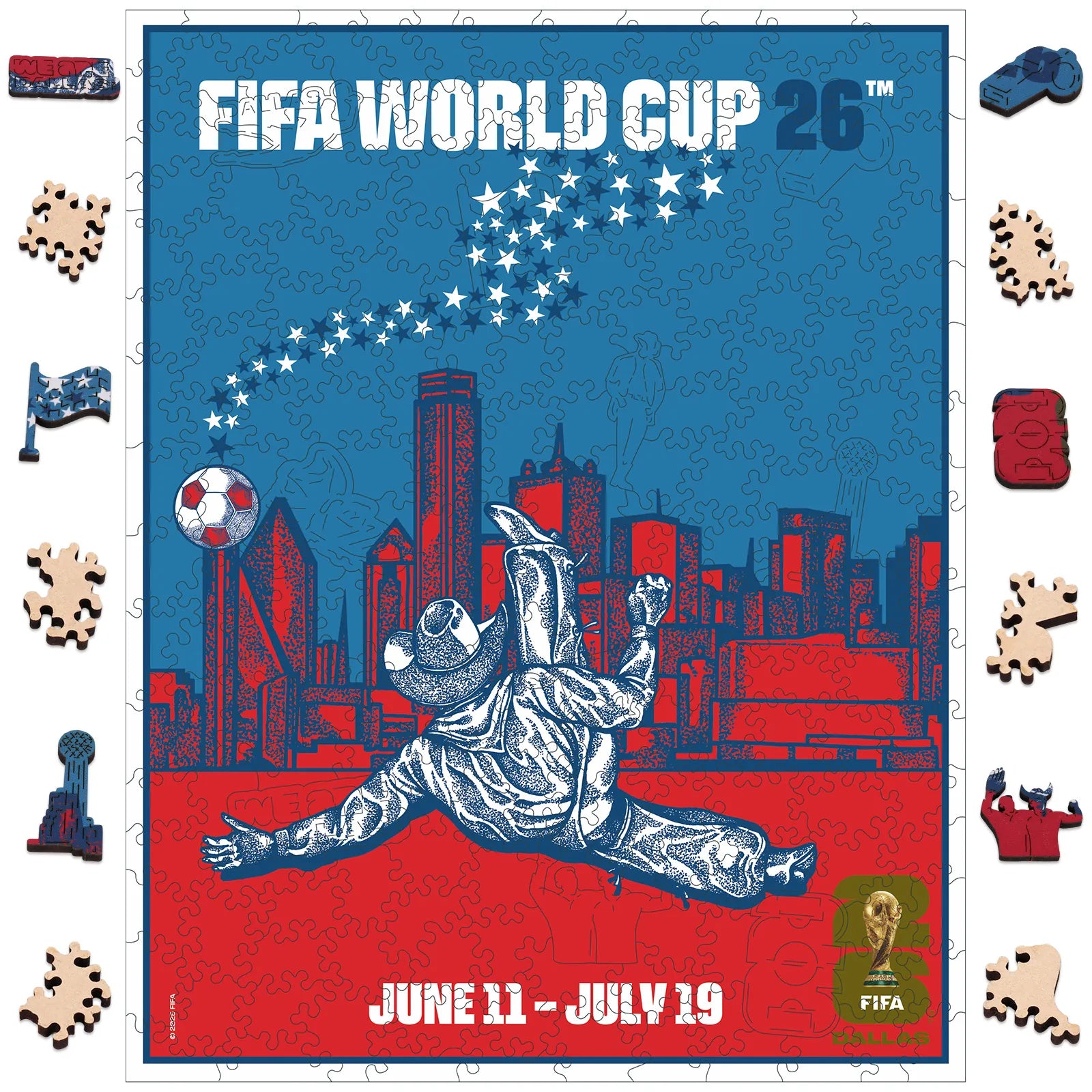 ア・ワールド・オブ・フールズ FIFA 2026 Dallas Poster 200-Piece Wooden Puzzle | Wood Aha! – Wood