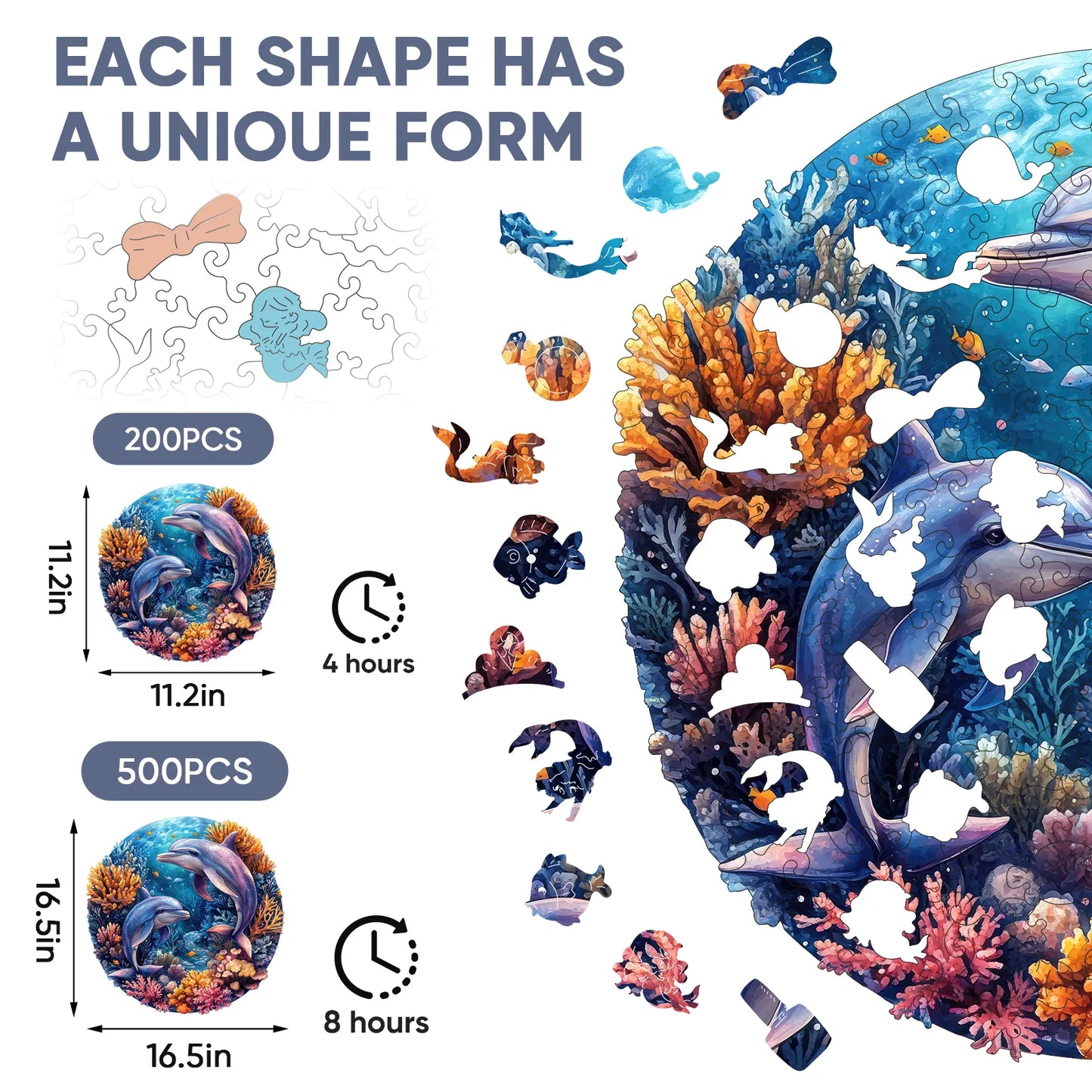 Two Dolphins, Wooden Jigsaw Puzzles