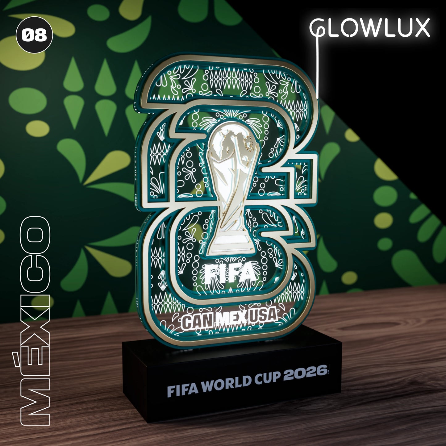 World Cup 2026 Mexico Logo, FIFA Wooden Art Night Light