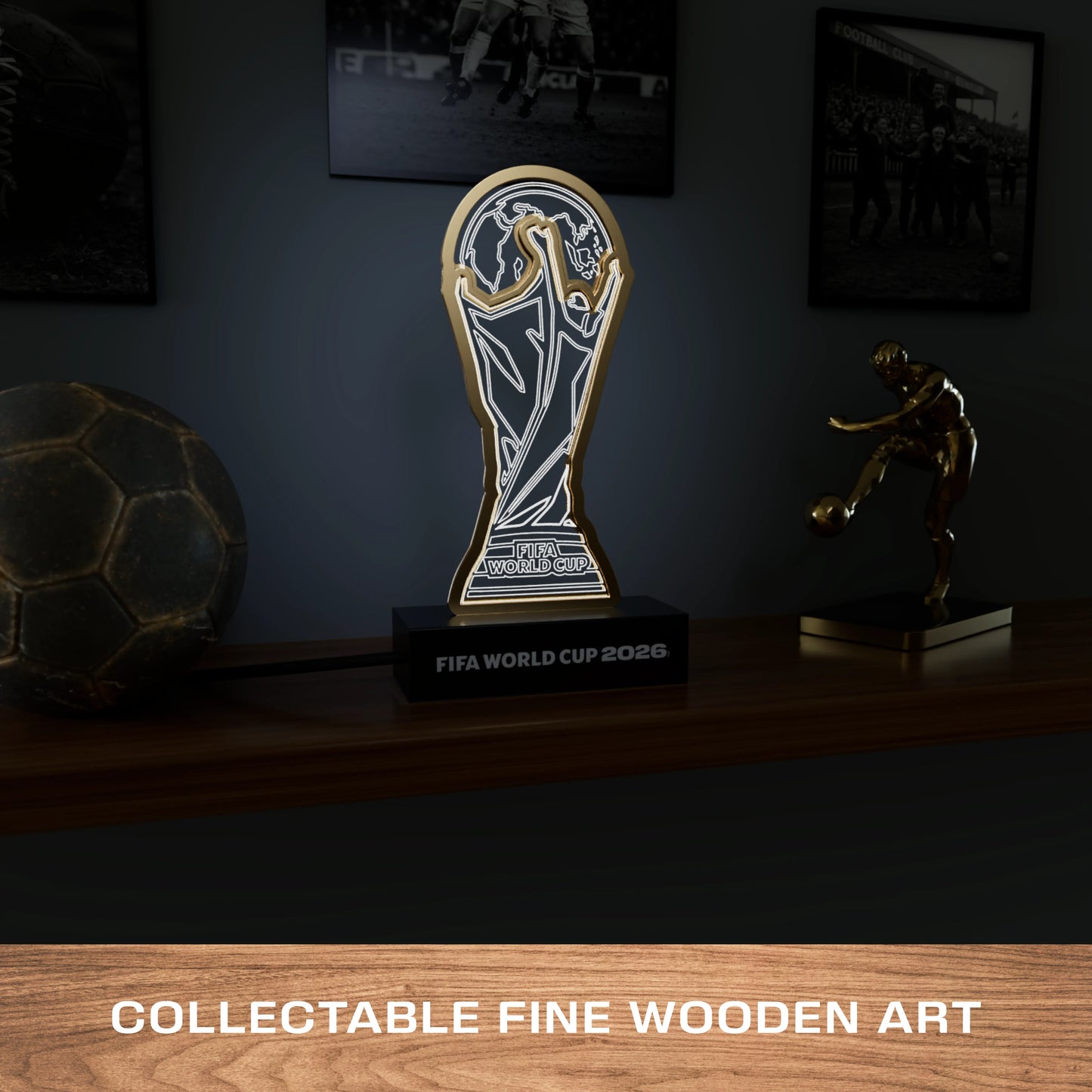 FIFA World Cup 2026 Official Trophy 3D LED Lamp | Layered Wooden Night Light Gift
