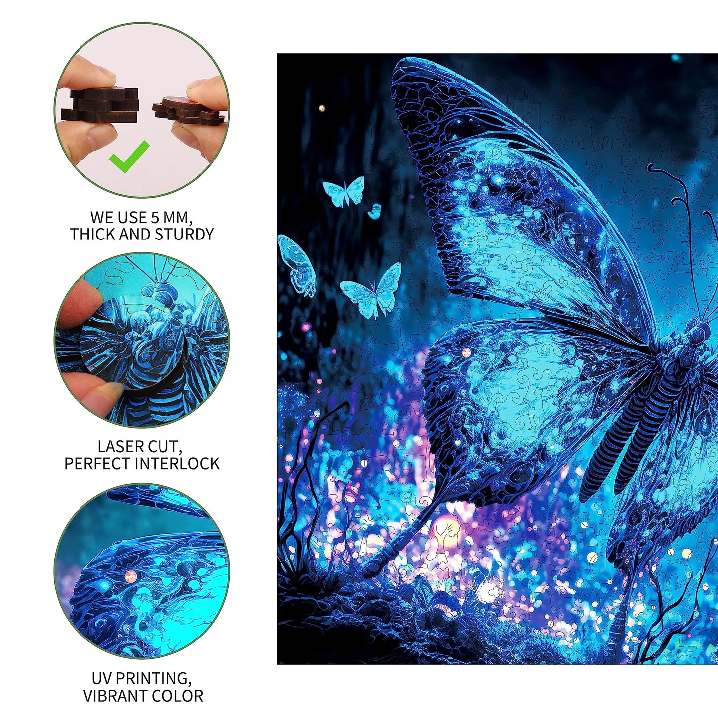 Fluorescent Butterfly A, Wooden Jigsaw Puzzles