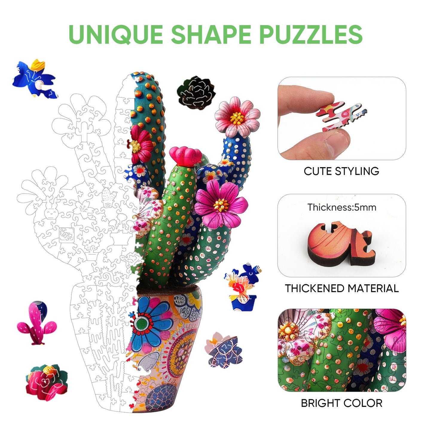 Cactus Flower, Wooden Jigsaw Puzzles