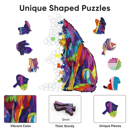 Colored Wolf Family, Wooden Jigsaw Puzzles