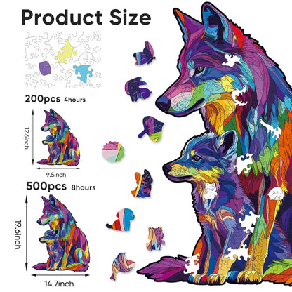 Colored Wolf Family, Wooden Jigsaw Puzzles