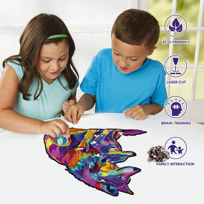 Colored Wolf Family, Wooden Jigsaw Puzzles