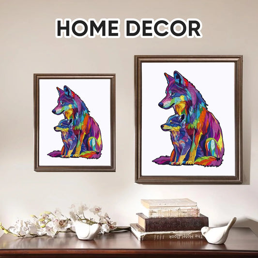 Colored Wolf Family, Wooden Jigsaw Puzzles