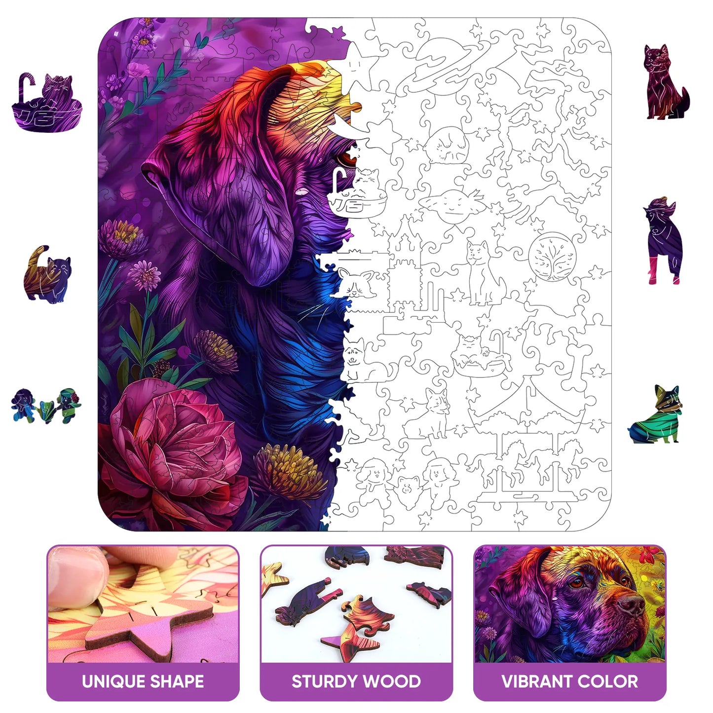 Colored Dog, Wooden Jigsaw Puzzles