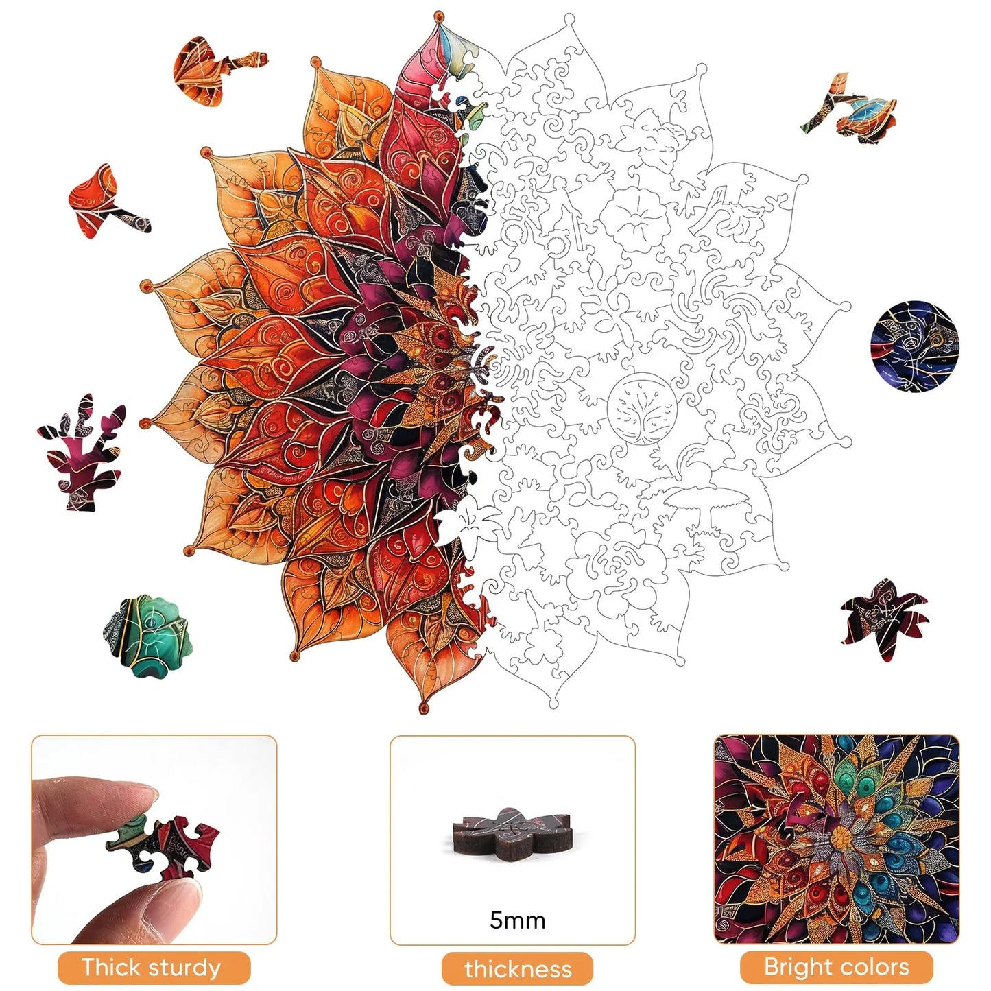 Colorful Mandala,  Wooden Jigsaw Puzzles