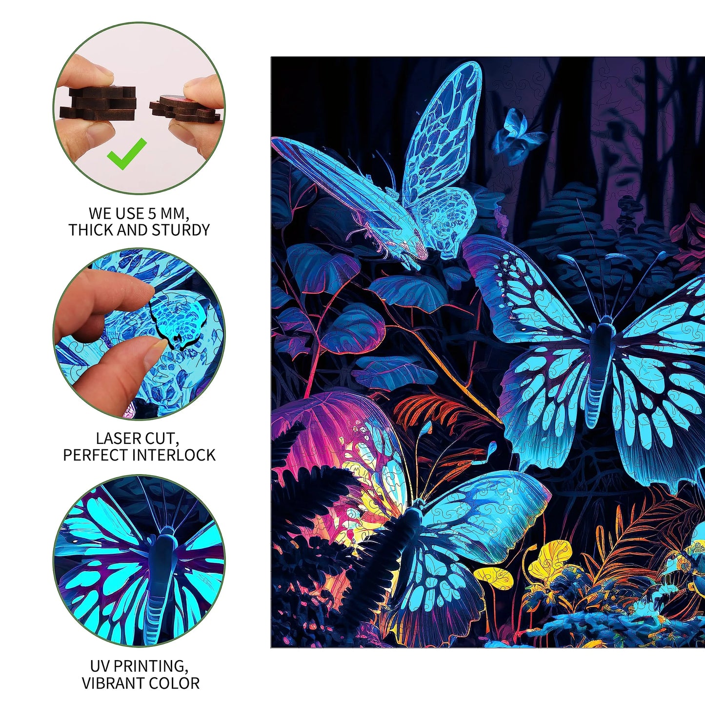 Fluorescent Butterfly B, Wooden Jigsaw Puzzles