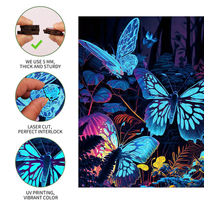 Fluorescent Butterfly B, Wooden Jigsaw Puzzles