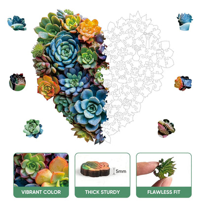 Heart Succulent, Wooden Jigsaw Puzzles