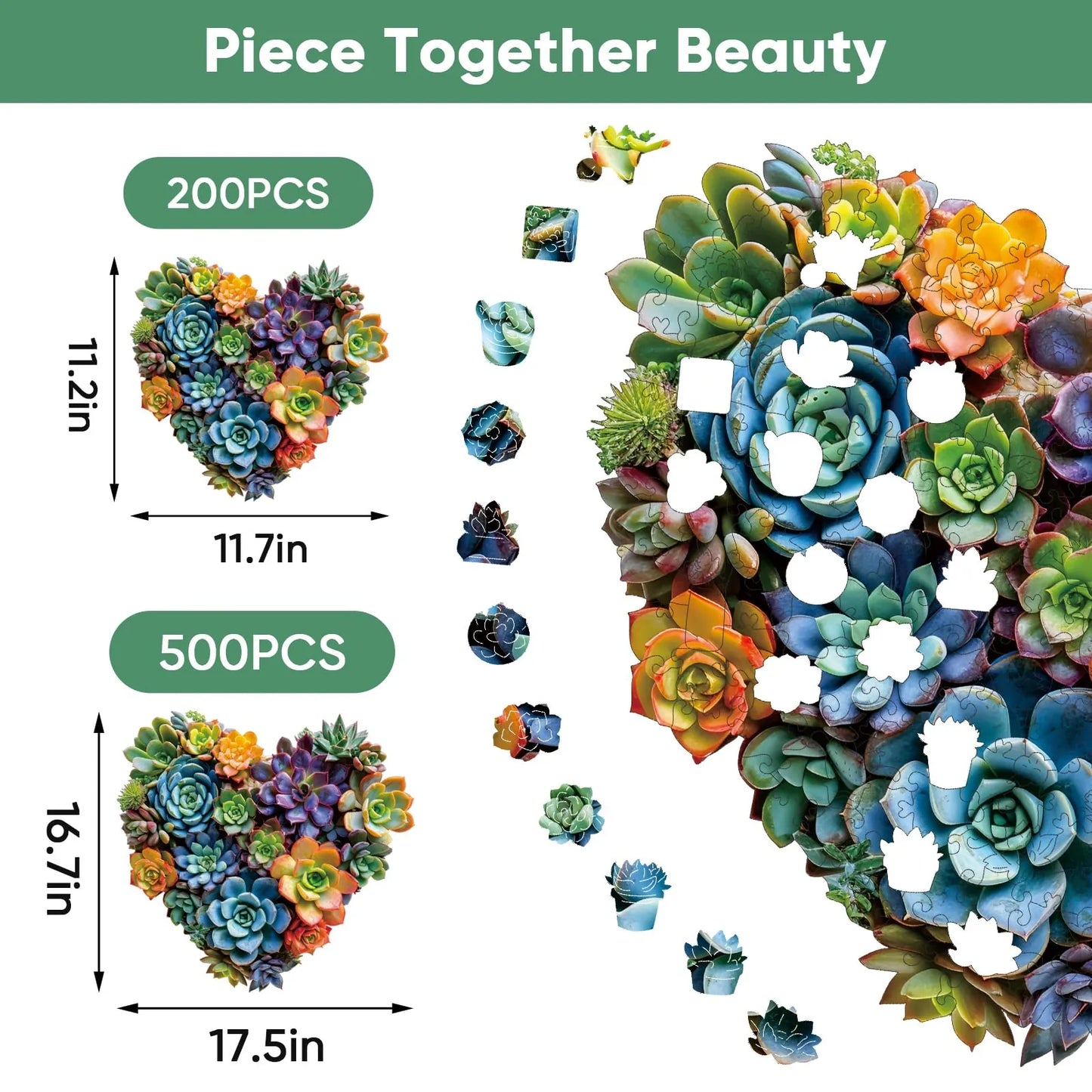 Heart Succulent, Wooden Jigsaw Puzzles