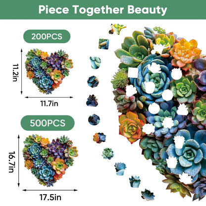 Heart Succulent, Wooden Jigsaw Puzzles