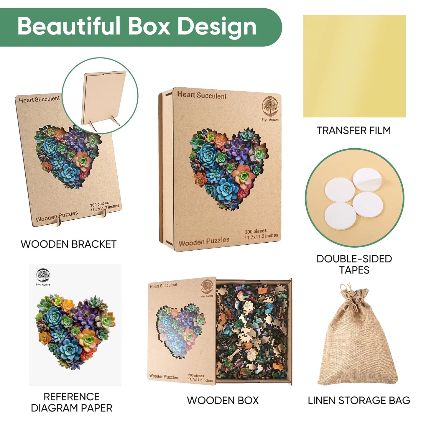 Heart Succulent, Wooden Jigsaw Puzzles