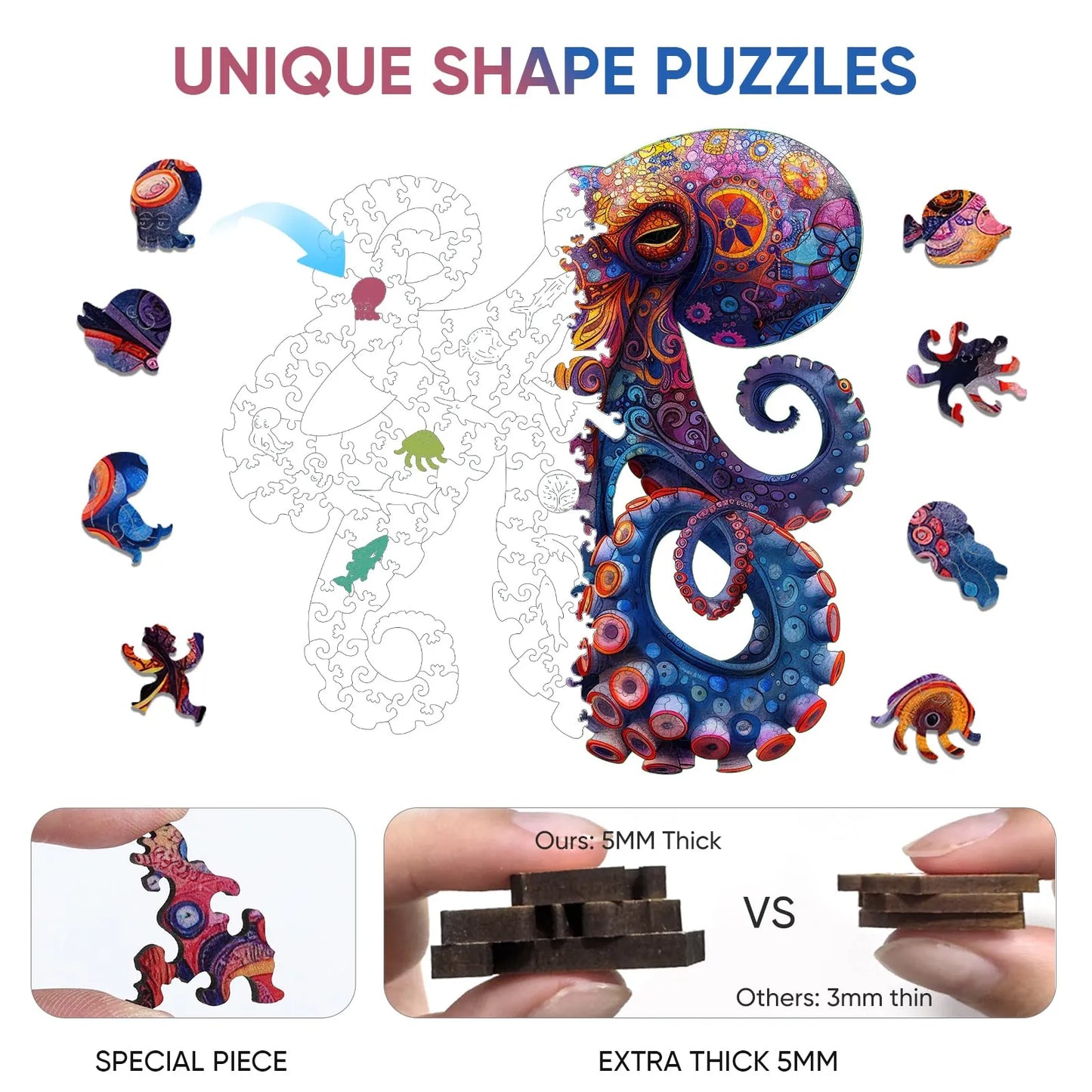 Octopus B, Wooden Jigsaw Puzzles