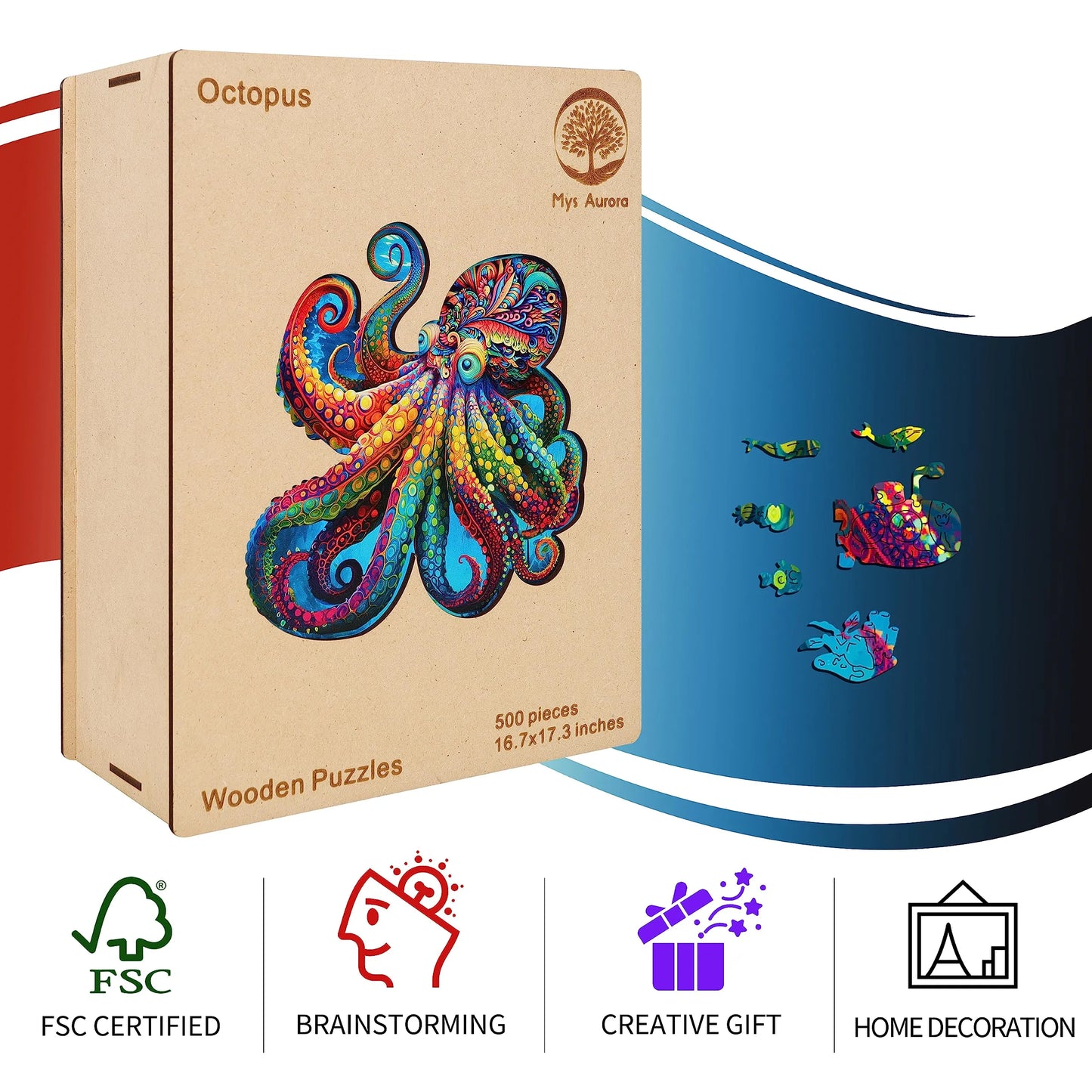 Octopus A, Wooden Jigsaw Puzzles