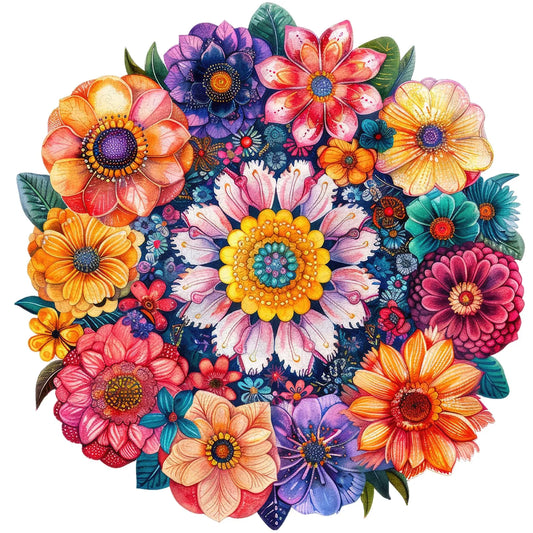 Round Flower, Wooden Jigsaw Puzzles