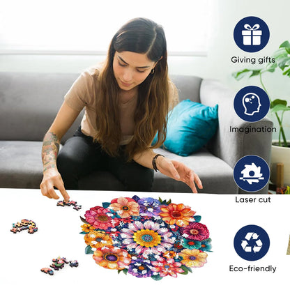 Round Flower, Wooden Jigsaw Puzzles