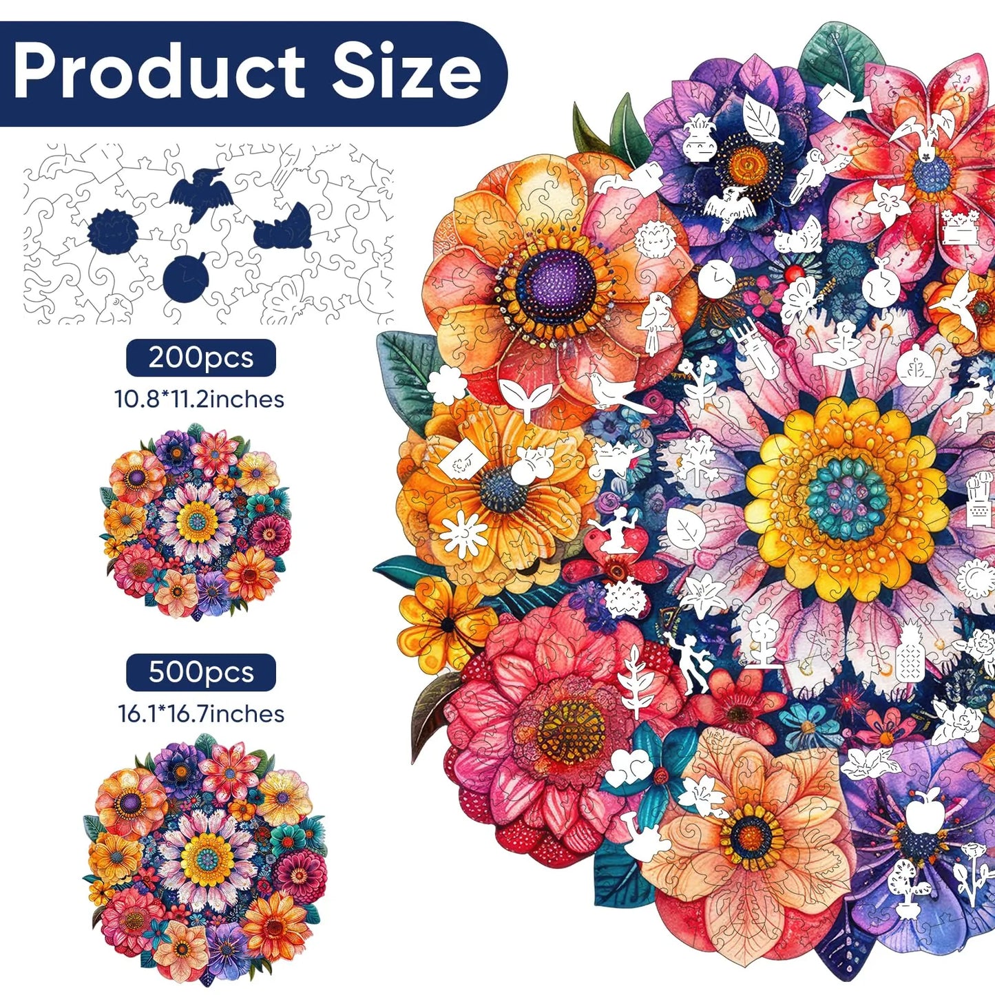 Round Flower, Wooden Jigsaw Puzzles