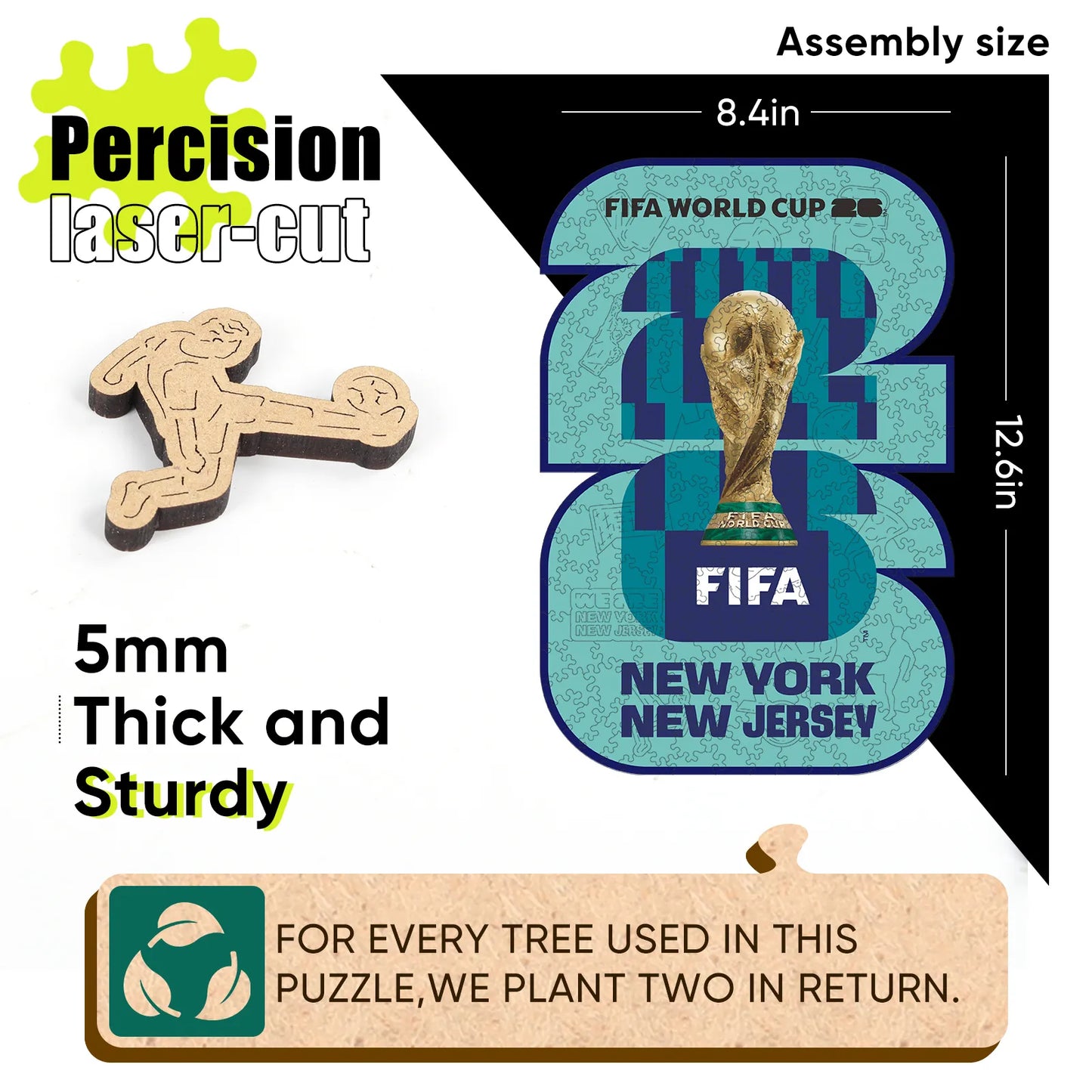 FIFA World Cup 2026 Wooden Jigsaw Puzzle | 200 Pieces, NYC New Jersey Logo