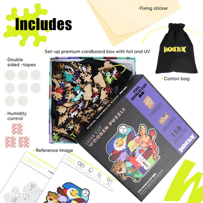 FIFA World Cup 2026 Wooden Jigsaw Puzzle | 150 Pieces, USACANMEX Mascots 26
