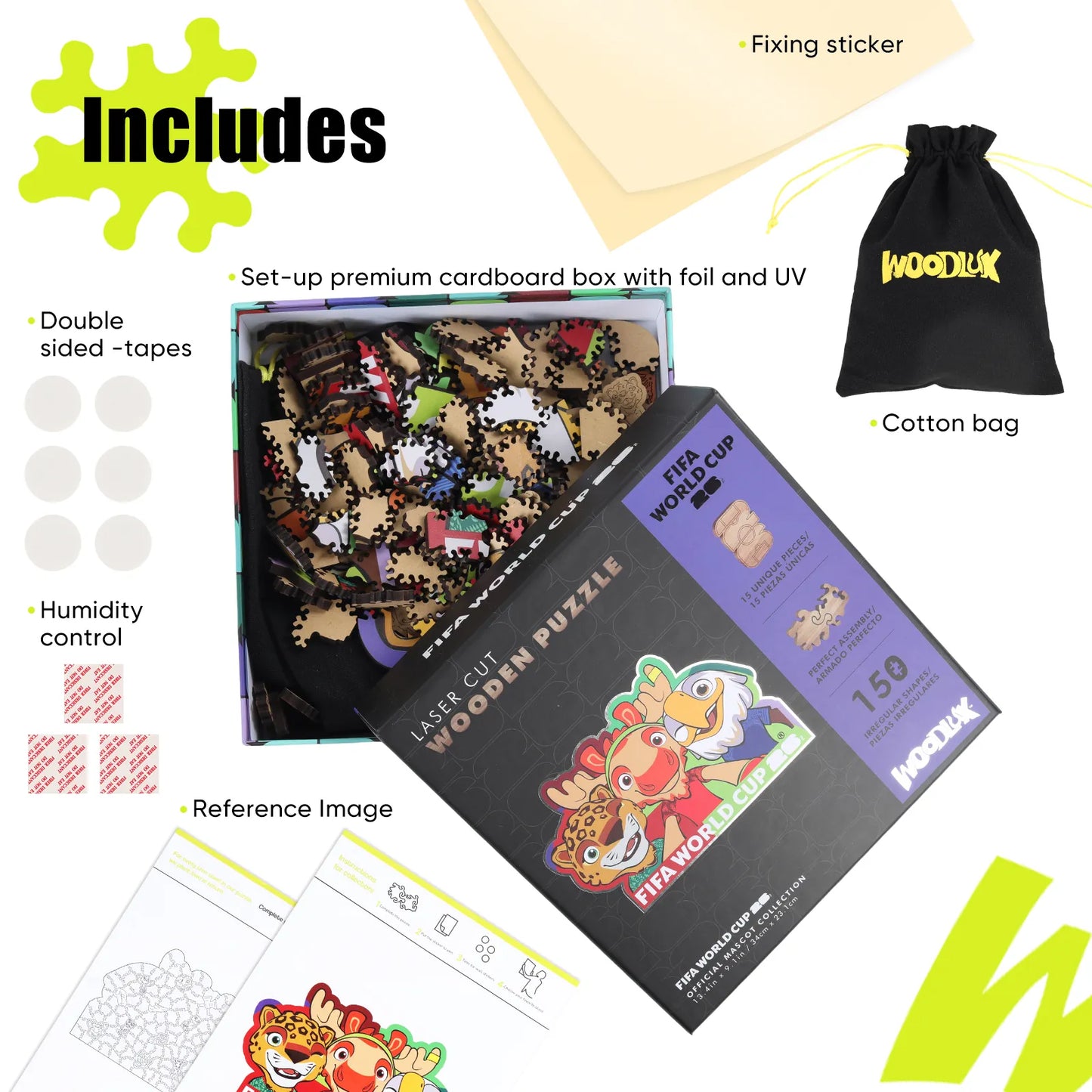 FIFA World Cup 2026 Wooden Jigsaw Puzzle | 150 Pieces, USACANMEX Mascots