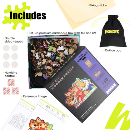 FIFA World Cup 2026 Wooden Jigsaw Puzzle | 150 Pieces, USACANMEX Mascots