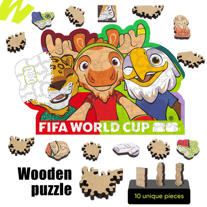 FIFA World Cup 2026 Wooden Jigsaw Puzzle | 150 Pieces, USACANMEX Mascots