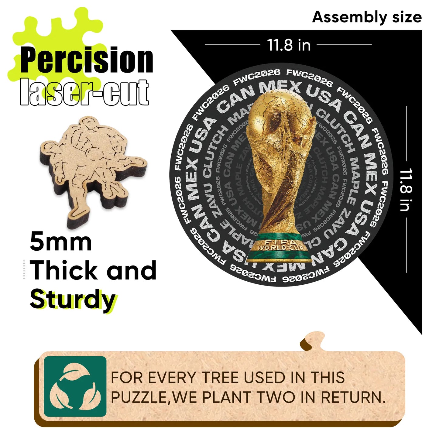 FIFA World Cup 2026 Wooden Jigsaw Puzzle | 200 Pieces, Trophy Circle