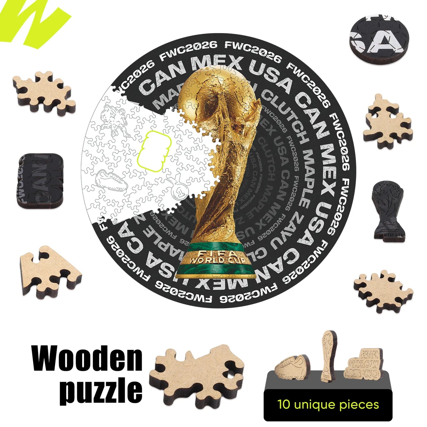 FIFA World Cup 2026 Wooden Jigsaw Puzzle | 200 Pieces, Trophy Circle