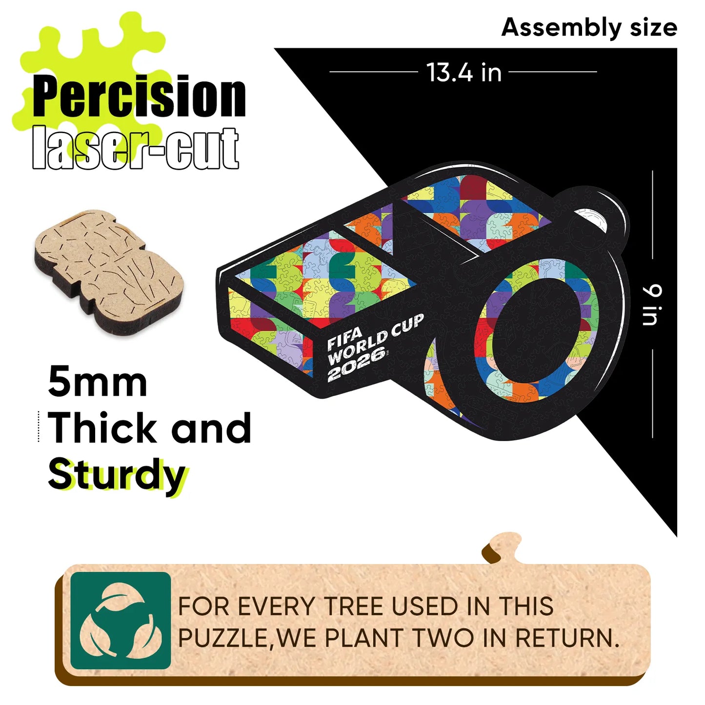 FIFA World Cup 2026 Wooden Jigsaw Puzzle | 200 Pieces, Referee Whistle