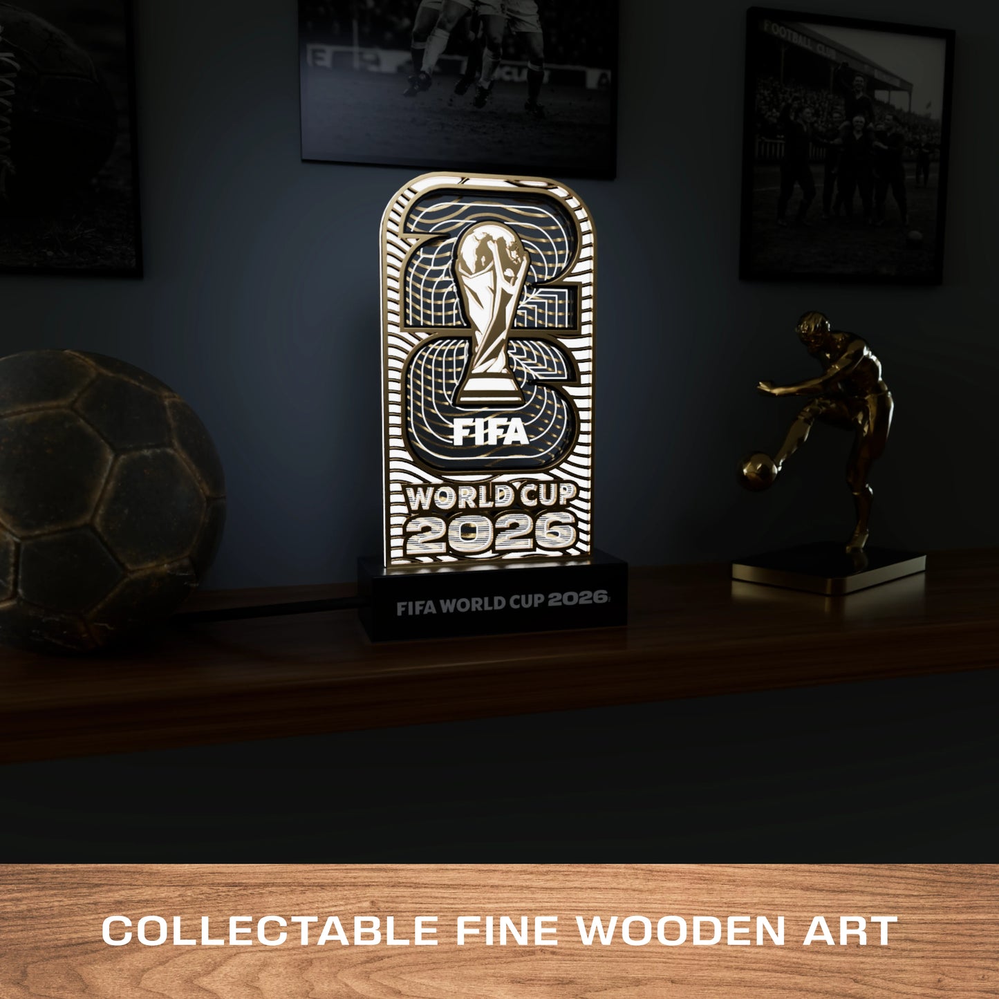 FIFA World Cup 2026 "Time to Shine" 3D LED Lamp | Wooden Night Light Gift for Soccer Fans