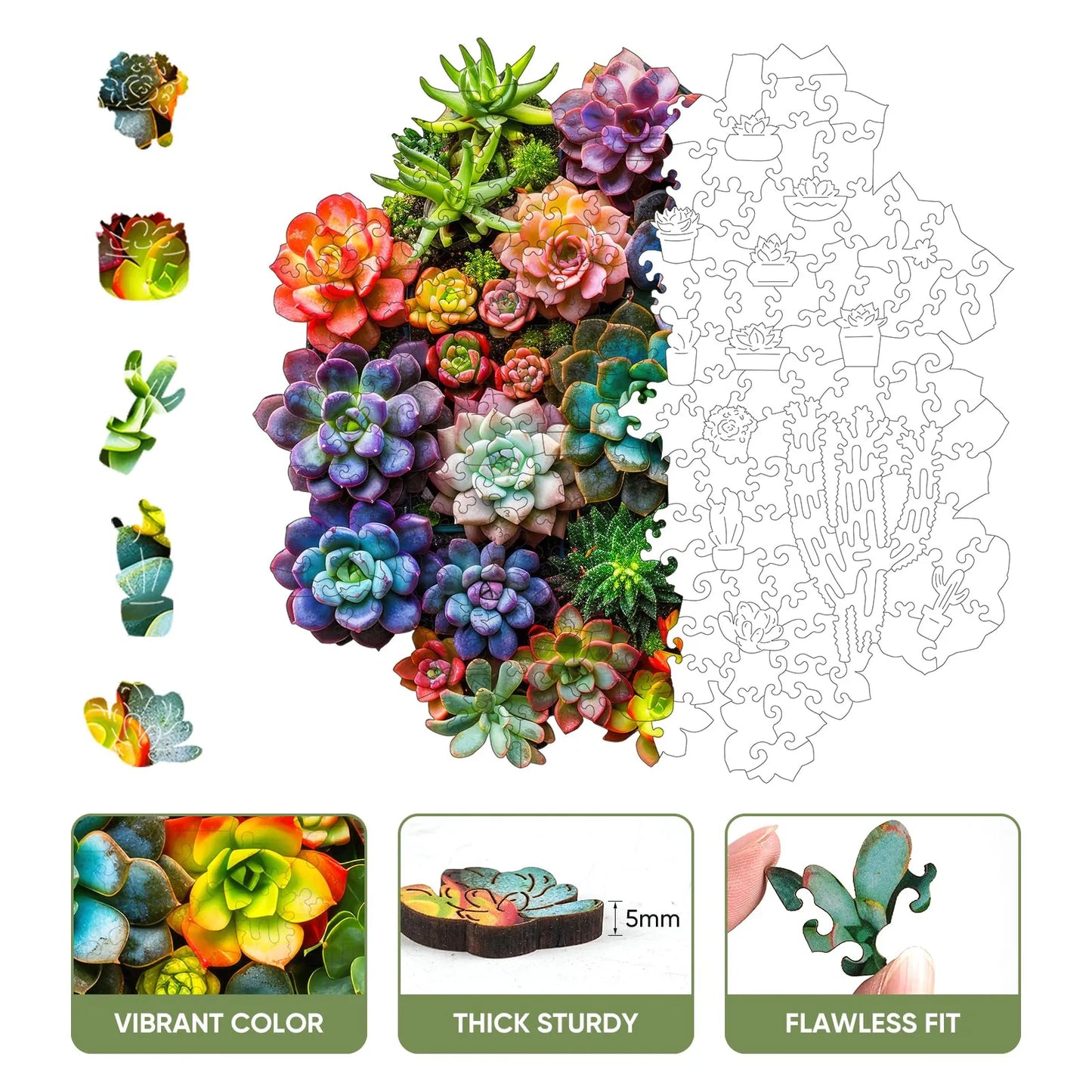 Succulent Plants B, Wooden Jigsaw Puzzles