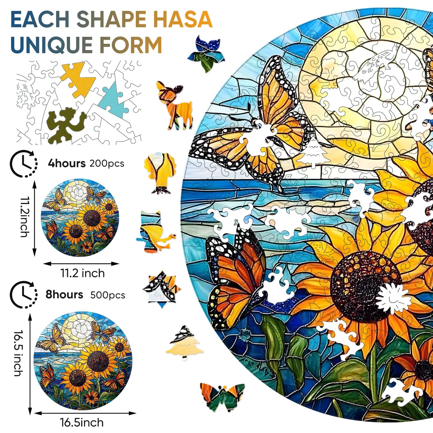 Sunflower Butterfly, Wooden Jigsaw Puzzles