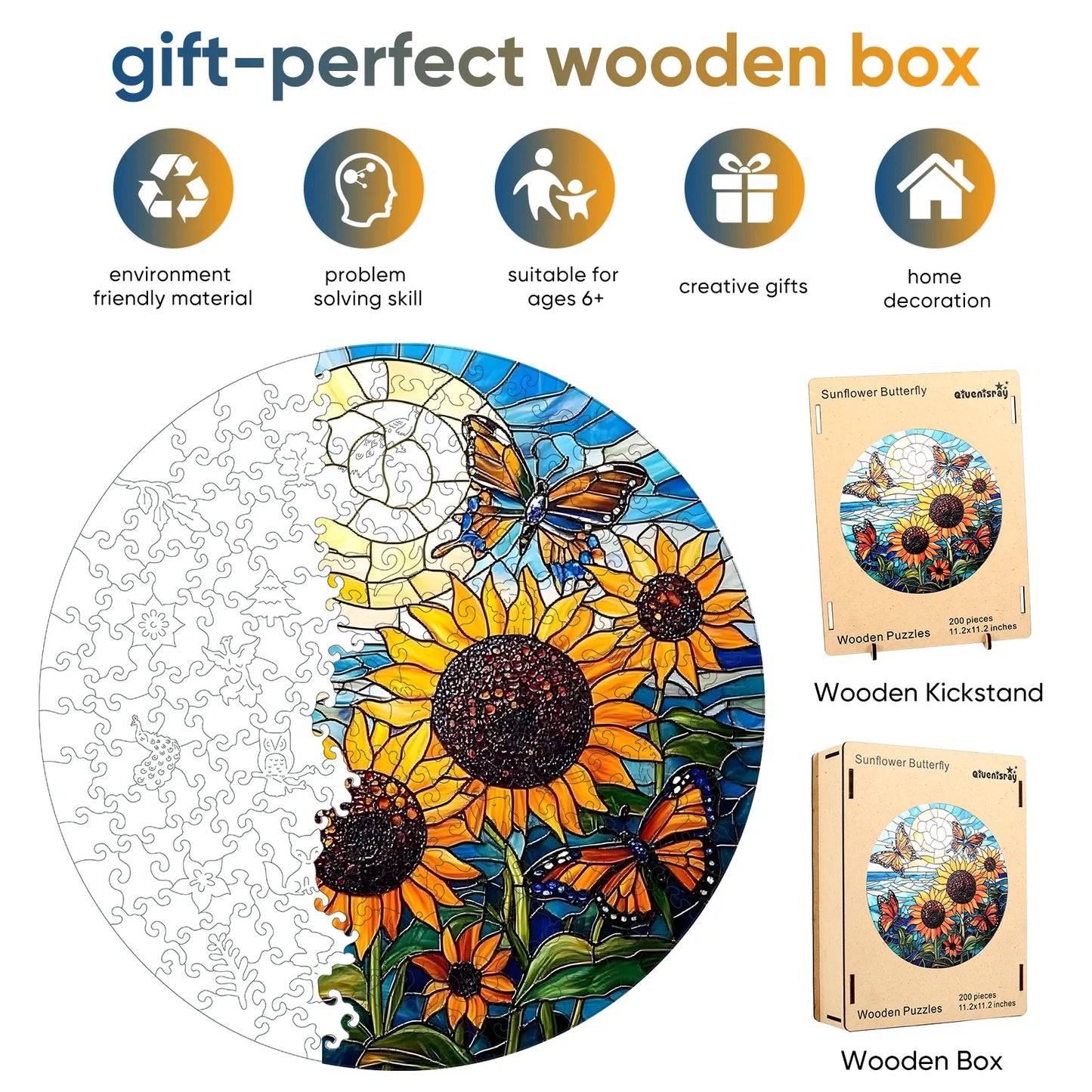 Sunflower Butterfly, Wooden Jigsaw Puzzles