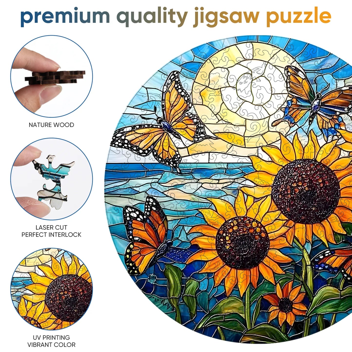 Sunflower Butterfly, Wooden Jigsaw Puzzles