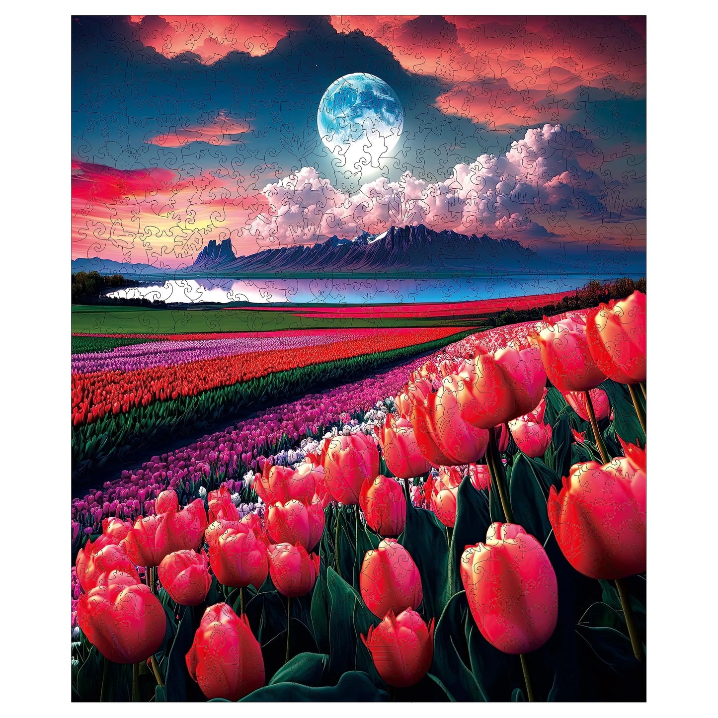 Tulip Flower Sea, Wooden Jigsaw Puzzles