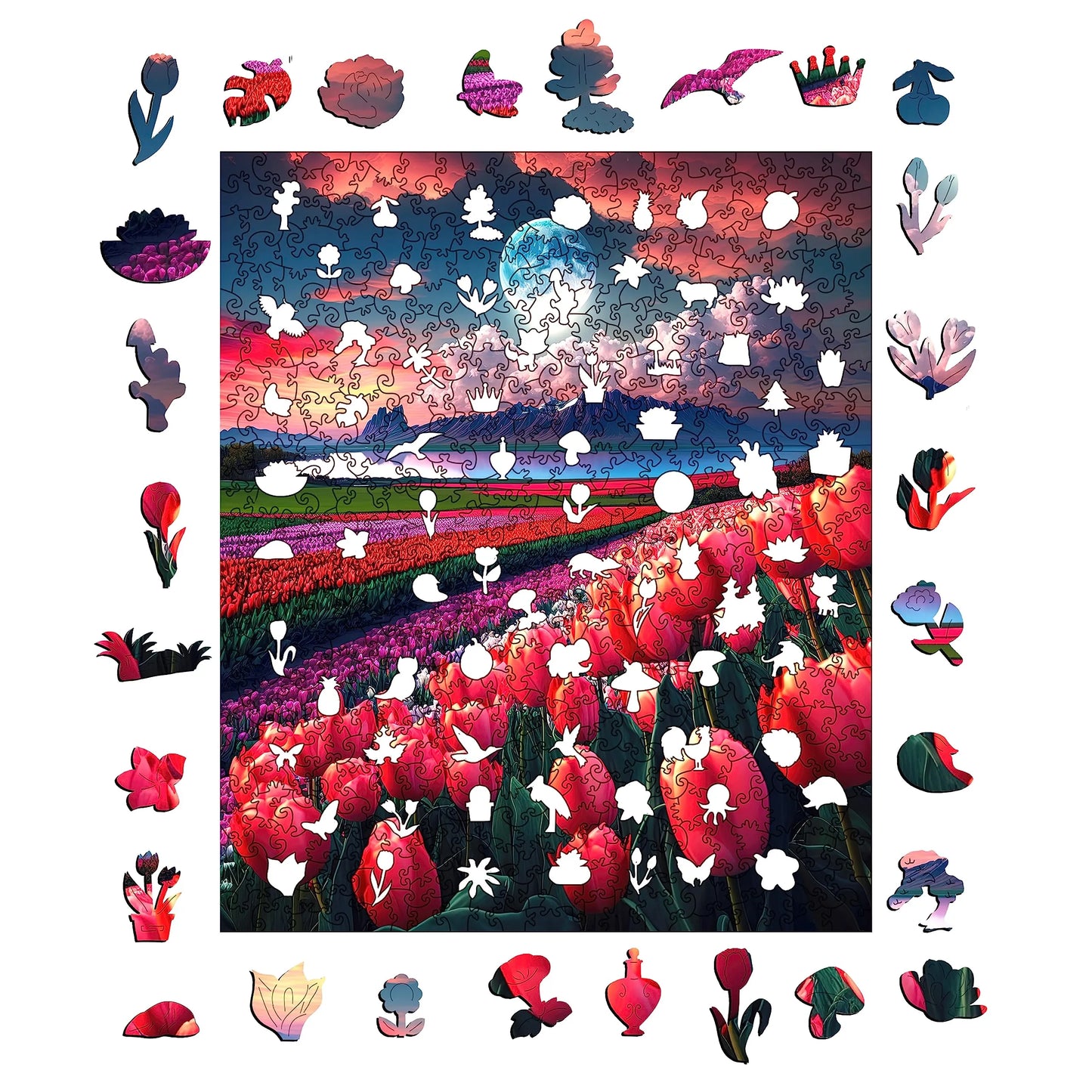 Tulip Flower Sea, Wooden Jigsaw Puzzles