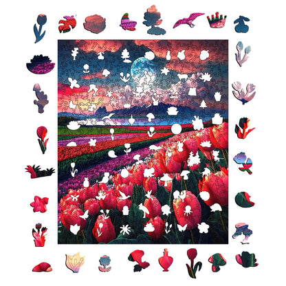 Tulip Flower Sea, Wooden Jigsaw Puzzles