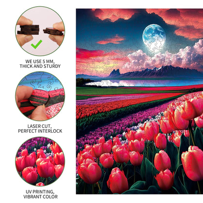 Tulip Flower Sea, Wooden Jigsaw Puzzles