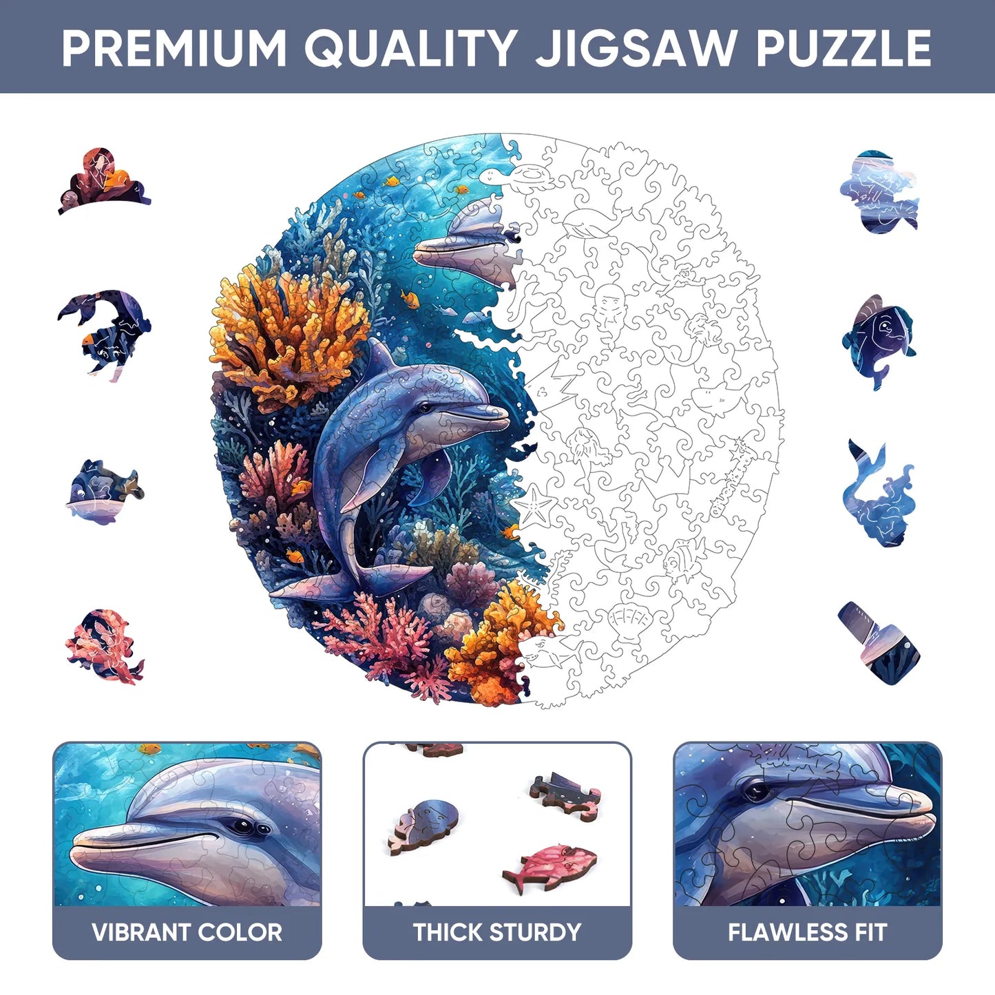 Two Dolphins, Wooden Jigsaw Puzzles