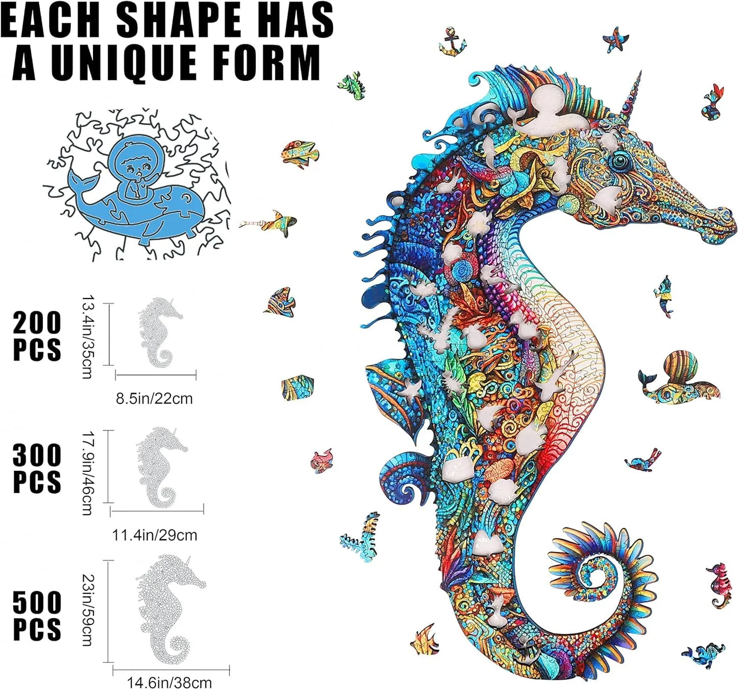 Unicorn Seahorse, Wooden Jigsaw Puzzles