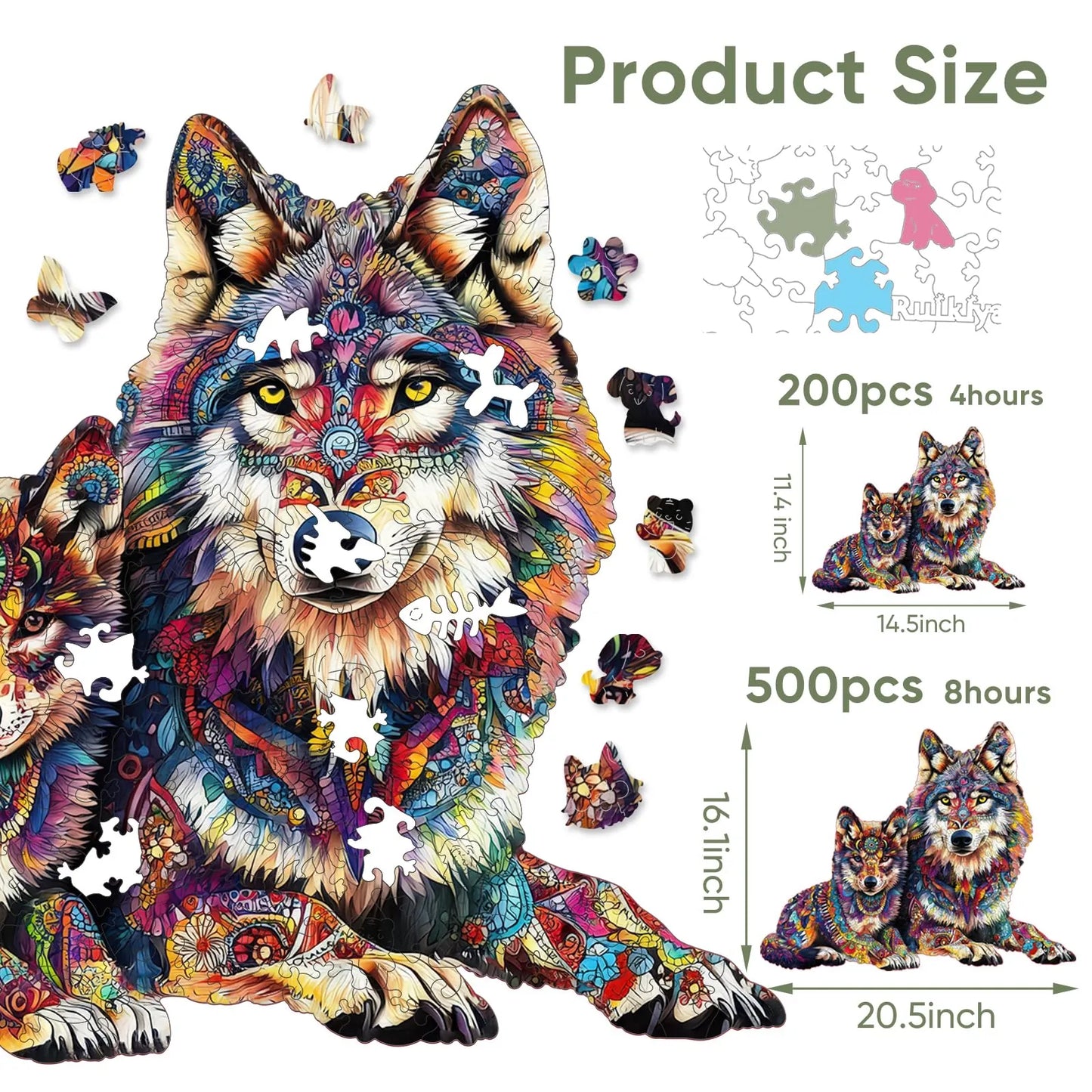 Wolf Family A, Wooden Jigsaw Puzzles