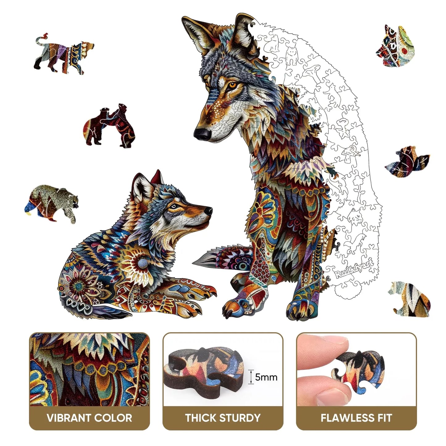 Wolf Family C, Wooden Jigsaw Puzzles