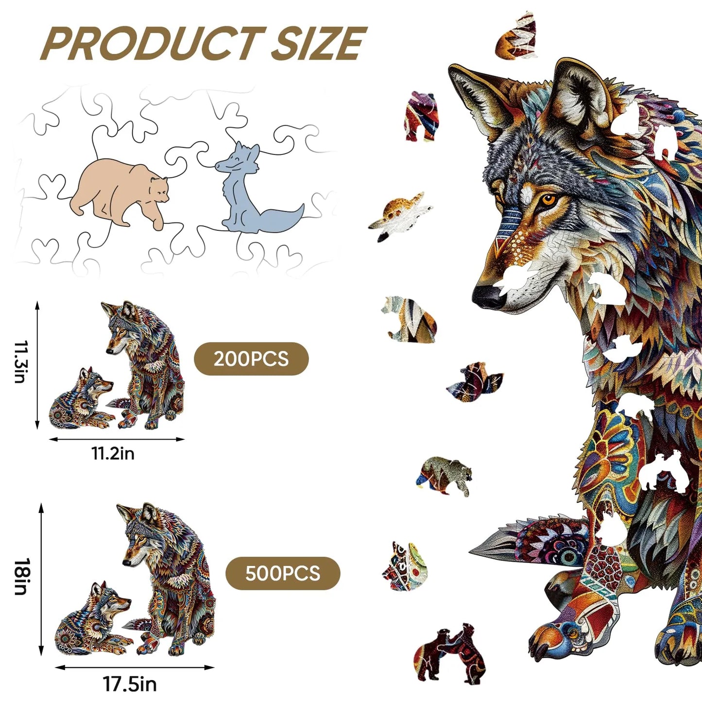 Wolf Family C, Wooden Jigsaw Puzzles